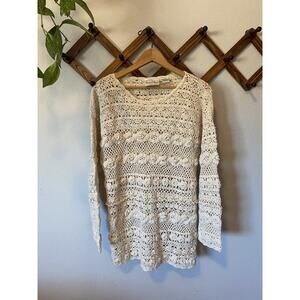 Vintage Copper Key Sweater Cotton Boho Open Crochet Pullover Sweater Tunic S